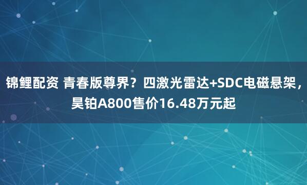 锦鲤配资 青春版尊界？四激光雷达+SDC电磁悬架，昊铂A800售价16.48万元起