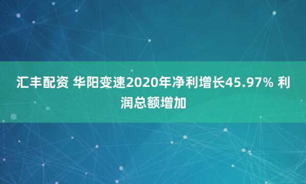 汇丰配资 华阳变速2020年净利增长45.97% 利润总额增加