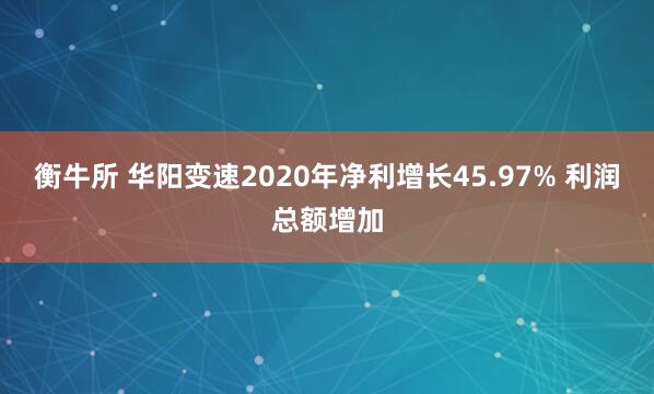 衡牛所 华阳变速2020年净利增长45.97% 利润总额增加