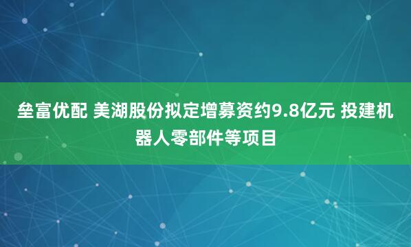 垒富优配 美湖股份拟定增募资约9.8亿元 投建机器人零部件等项目
